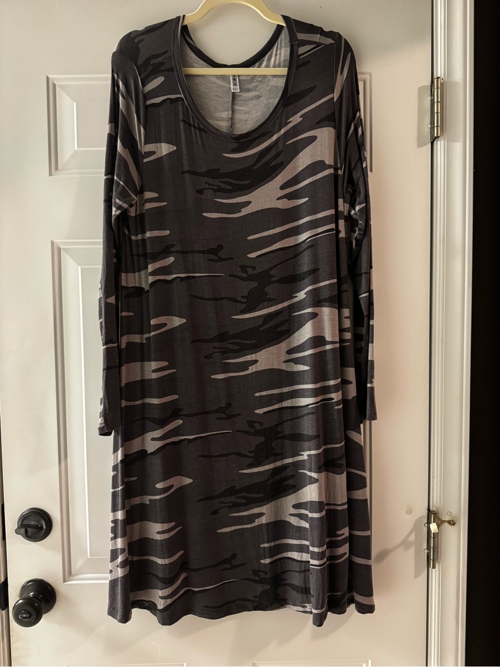 Women's Long Sleeve Camo Swing Dress w/Pockets- Gray/Black